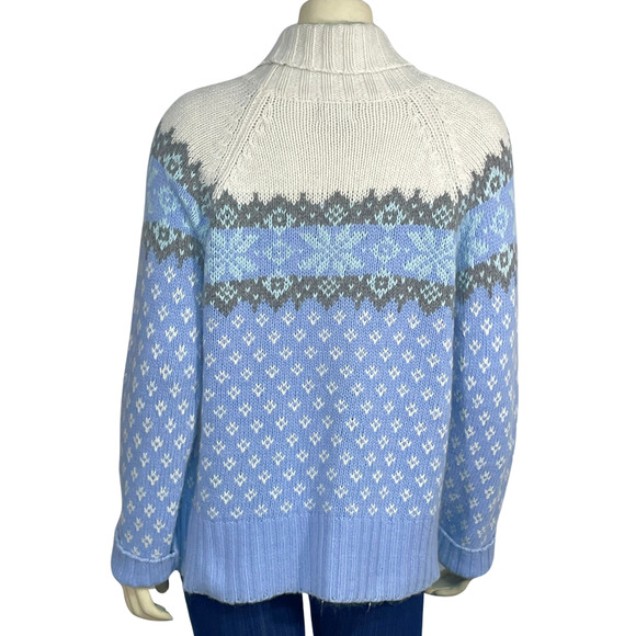 3-FOR-$30 Vtg Sz L Turtleneck Knit Sweater Fair Isle Pastel Blue Angora Blend - Picture 3 of 7